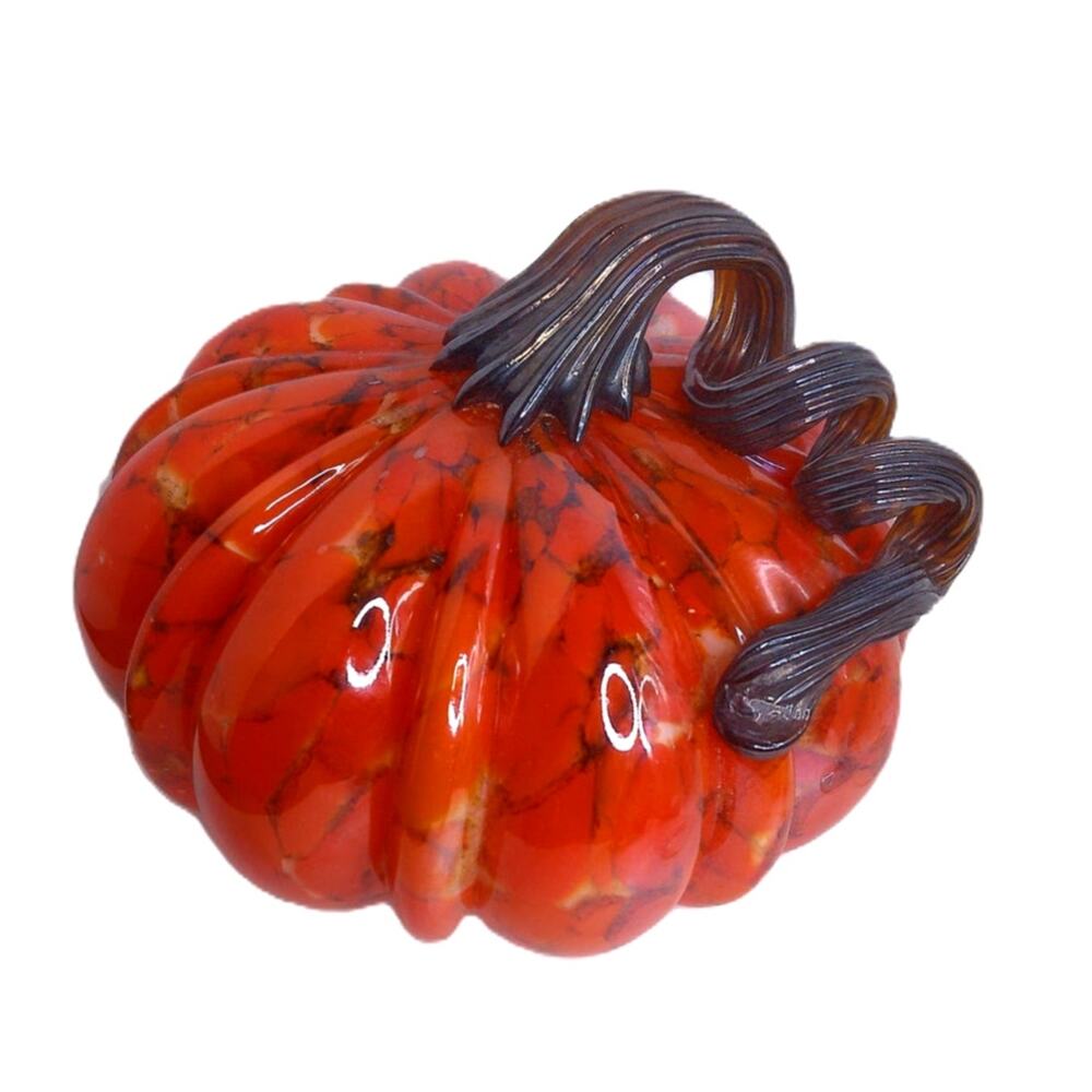 Light-Up Orange Hand-Blown Glass Pumpkin Led Fall Autumn Tabletop Decor